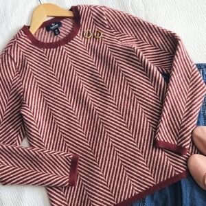 Lands' End Red and White Striped Crew Neck Sweater